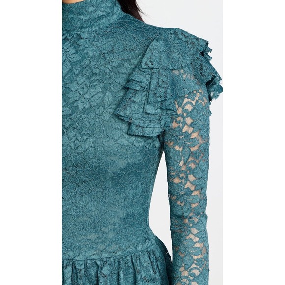 NWT Caroline Constas Emily Floral Lace Tiered Ruffle Mini Dress M Aegean Sea - Picture 4 of 11